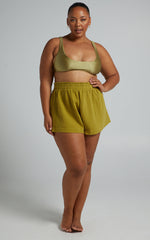 Donita Shorts - Elastic Waist Shorts in Olive