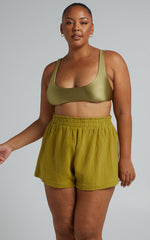 Donita Shorts - Elastic Waist Shorts in Olive