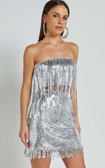 Paris Top - Sequin Fringe Bandeau Top in Silver