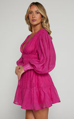 Phillipa Mini Dress - V Neck Dress in Hot Pink