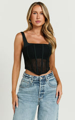 Portia Top - Crochet Corset Square Neck Crop Top in Black
