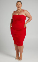 Coming For You Midi Dress - Mesh Dress in Red