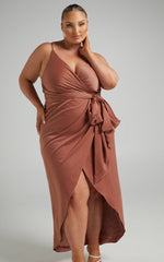 How Will I Know Midi Dress - Wrap Waist Tie Tulip Hem Dress in Dusty Rose