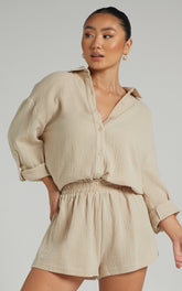 Donita Shorts - Elastic Waist Shorts in Neutral