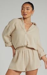 Donita Shorts - Elastic Waist Shorts in Neutral