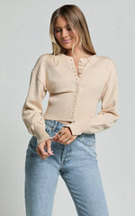 Ramsey Cardigan - Recycled Contoured Waist Button Down Cardigan in Cream