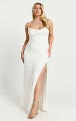Reese Maxi Dress - Cowl Cross Back Burnout Dress in White