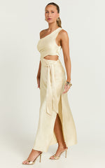 Regina Midi Dress - One Shoulder Cut Out Side Detail Dress in Butter