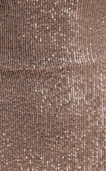 Rehyn Midi Dress - One Shoulder Asymmetric Cut Out Sequin Dress in Mocha
