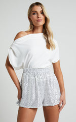 Jacquie Relaxed Shorts - Sequin Shorts in Silver