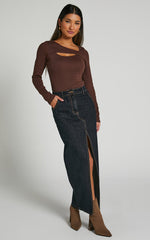 Remi Top - Long Sleeve Asymmetric Cut Out Top in Brown