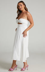 Avie Midi Dress - Twist Strapless Cocktail Dress in Off-white