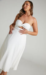 Avie Midi Dress - Twist Strapless Cocktail Dress in Off-white