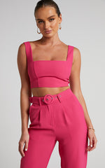 Reyna Two Piece Set - Crop Top and Tailored Pants Set in Pink