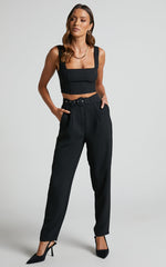 Reyna Two Piece Set - Crop Top and Tailored Pants Set in Black