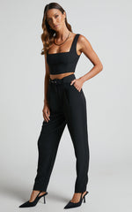 Reyna Two Piece Set - Crop Top and Tailored Pants Set in Black