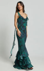Riley Maxi Dress - Asymmetric Ruffle Detail Maxi Dress in Moss Adeana