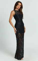 Rimona Maxi Dress - Lace High Neck Bodycon Dress in Black