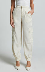 Robbie Pants - Mid Rise Cuffed Ankle Cargo Pants in Oyster