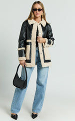 Ruth Jacket - Faux Shearling Aviator Jacket in Black
