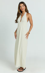Ruth Maxi Dress - Halter Neck Dress in Neutral Stripe