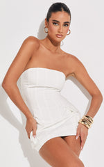 Hallie Mini Dress - Strapless Pocket Detail Cargo Dress in White