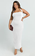 Salome Midi Dress - Halter Neck Column Dress in White