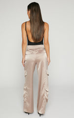 Saori Pants - Mid Rise Satin Cargo Pants in Mushroom