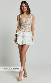 Selby Top - Square Neck Lace Up Corset Top in Pink Floral