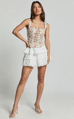 Selby Top - Square Neck Lace Up Corset Top in Pink Floral