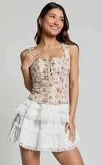 Selby Top - Square Neck Lace Up Corset Top in Pink Floral