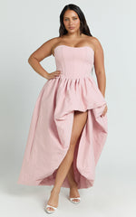 Seraphina Maxi Dress - Strapless Asymmetrical Bubble Hem Dress in Pink