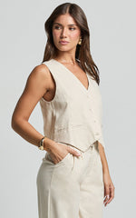 Seven Wonders - Zephy Linen Blend Vest in Sand