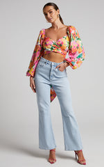 Shairah Top - Long Sleeve Tie Back Wrap Crop Top in In Bloom