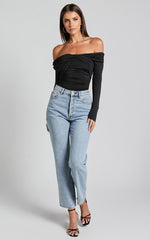 Shamaira Bodysuit - Twist Front Off Shoulder Long Sleeve in Black