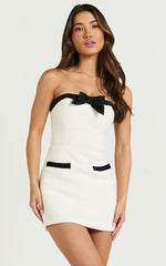 Skylee Playsuit - Bow Detail Mini Playsuit in Cream