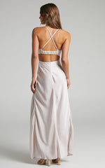Sophie Maxi Dress - Cowl Neck Cross Back Dress in Champagne