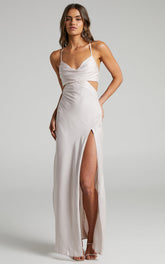 Sophie Maxi Dress - Cowl Neck Cross Back Dress in Champagne