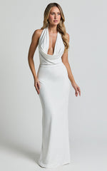 Sylvana Maxi Dress - Cowl Halter Neck Bodycon Dress in White