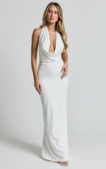Sylvana Maxi Dress - Cowl Halter Neck Bodycon Dress in White