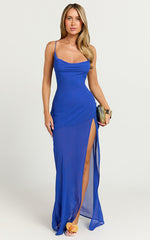 Talia Maxi Dress - Cowl Neck Low Back Dress in Blue