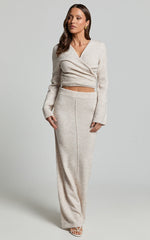 Tessa Maxi Skirt - Knitted Column Maxi Skirt in Stone