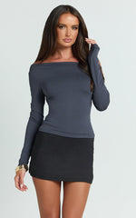 Tisdale Top - Boat Neck Long Sleeve Top in Steel Blue