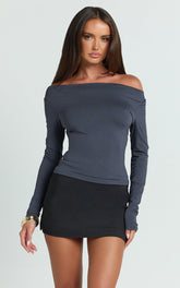 Tisdale Top - Boat Neck Long Sleeve Top in Steel Blue