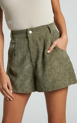 Tovil Shorts - High Waisted Corduroy Shorts in Olive