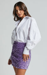 Tracy Mini Skirt - Bodycon Sequin Skirt in Lilac