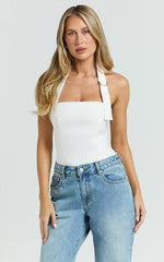 Tyler Top - Adjustable Halter Fitted Top in Off White
