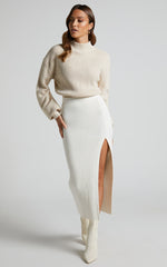 Valerie Jumper - High Neck Balloon Sleeve Knit Jumper in Cream