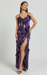 Velma Top - Recycled Ruffle Detail Blur Print Cami Top in Violet Night Print