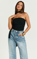 Vera Top - Strapless Mesh Top with Scarf in Black